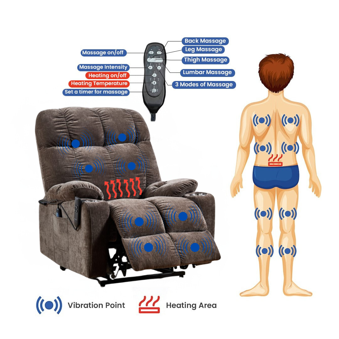 Power Lift Recliner Chair for Elderly Infinite Position with Heat and Massage