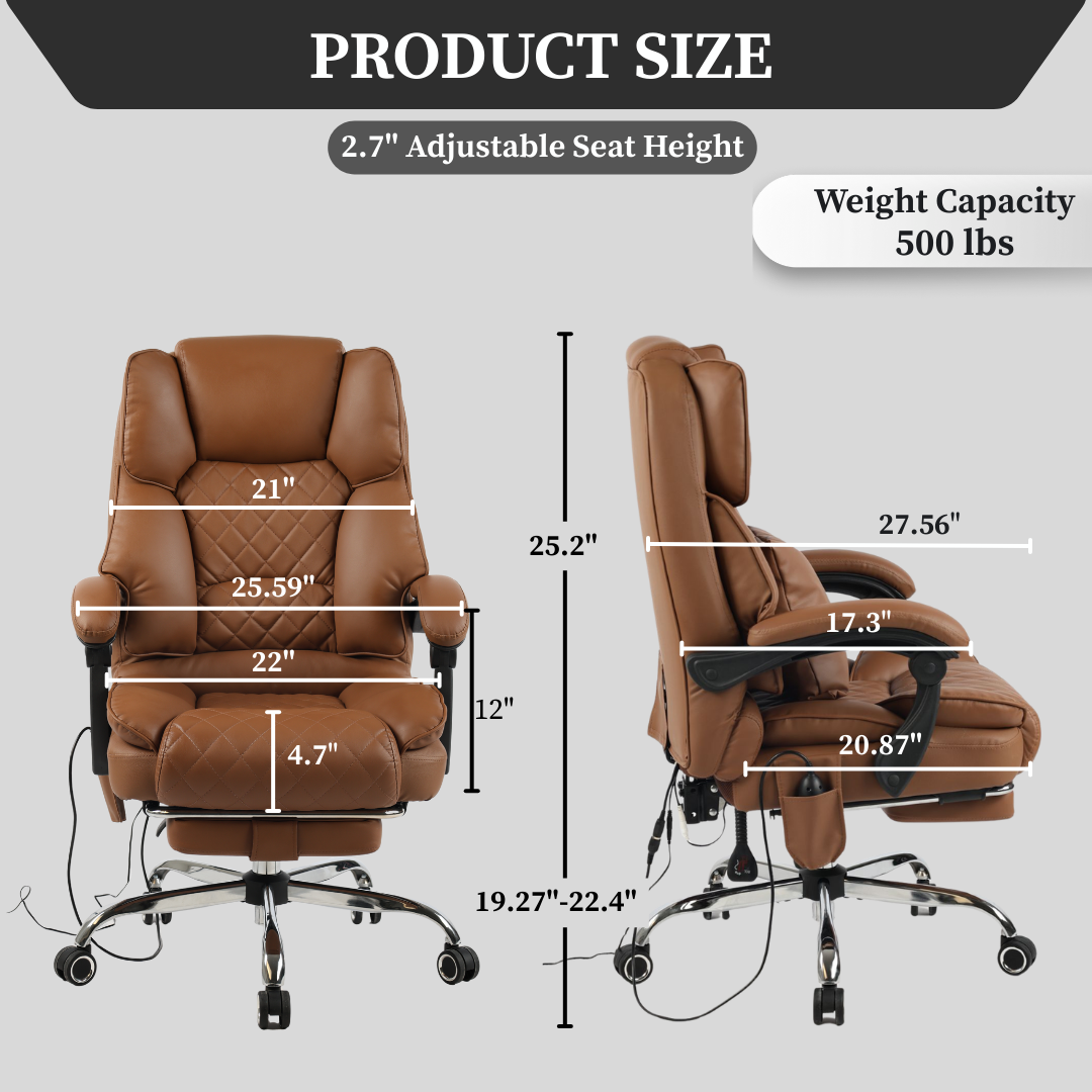 Ergonix Heated & 2-Point Kneading Massage Reclining Office Chair
