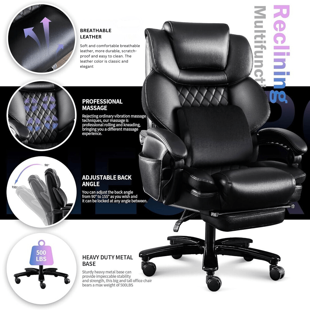 Cello Office Chair with 3D Kneading Rolling Massage with Lumbar Cushion