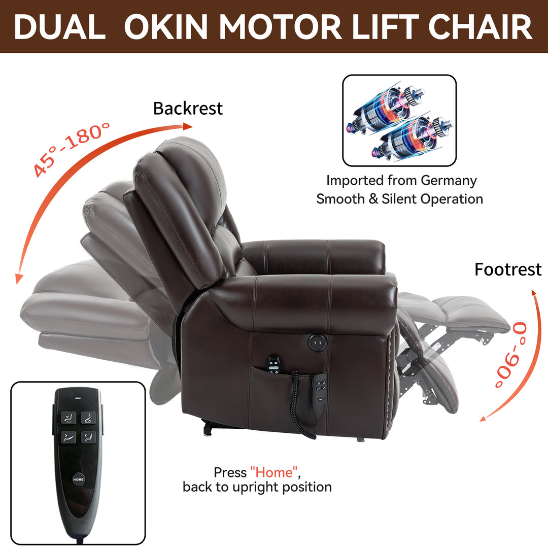 Dual Motor Leather Fabric Power Lift Recliner Chair with Heat and Massage Functions