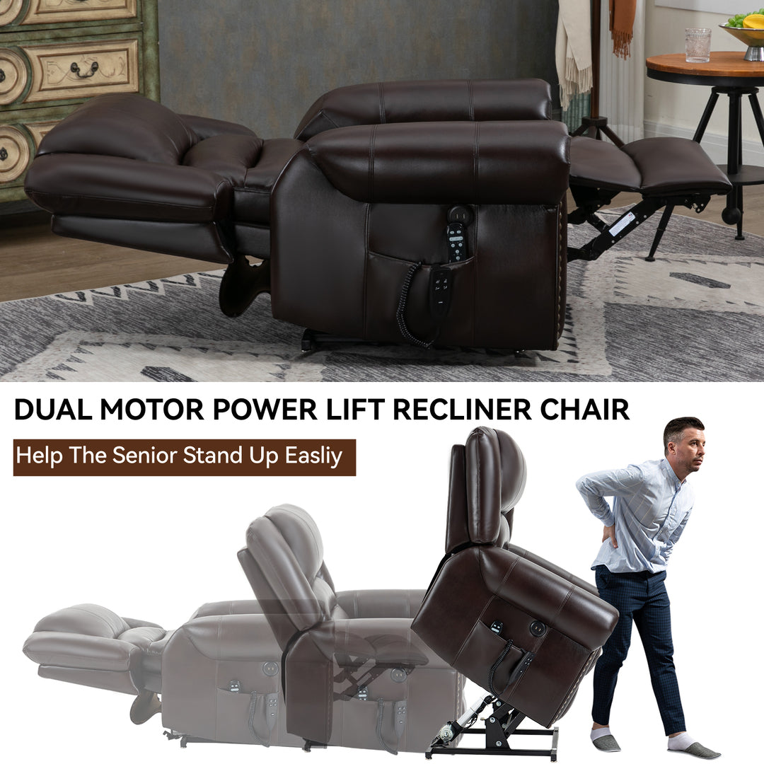 Dual Motor Leather Fabric Power Lift Recliner Chair with Heat and Massage Functions