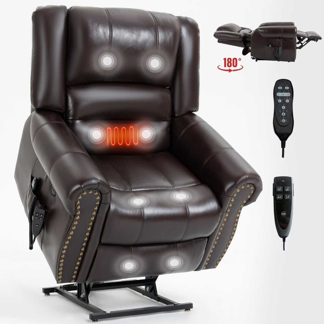 Dual Motor Leather Fabric Power Lift Recliner Chair with Heat and Massage Functions
