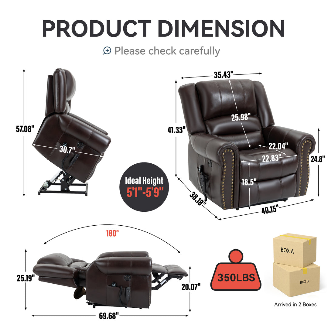 Dual Motor Leather Fabric Power Lift Recliner Chair with Heat and Massage Functions