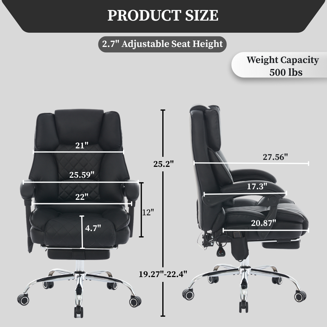 Ergonix Heated & 2-Point Kneading Massage Reclining Office Chair